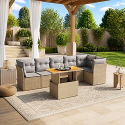 Specifications of 7 Piece Garden Sofa Set - Beige PE Rattan