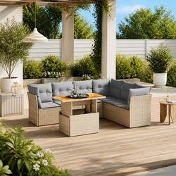 Specifications for 7 Piece Garden Sofa Set in Beige Rattan