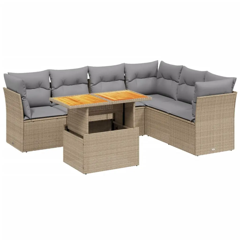 Garden Sofa Set Outdoor Furniture 7 Piece Beige Poly Rattan Patio Sectional