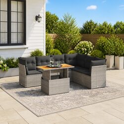 7 Piece Garden Sofa Set Grey Poly Rattan Outdoor Furniture Patio with Cushions