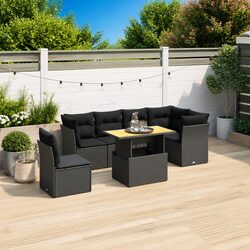7 Piece Garden Sofa Set Outdoor Furniture Black Poly Rattan with Cushions Patio