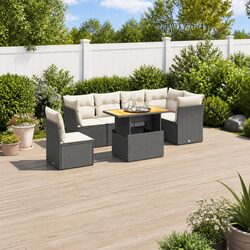 7 Piece Garden Sofa Set Black Poly Rattan Outdoor Patio Furniture with Cushions