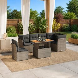 7 Piece Modular Garden Sofa Set in Grey with Cushions