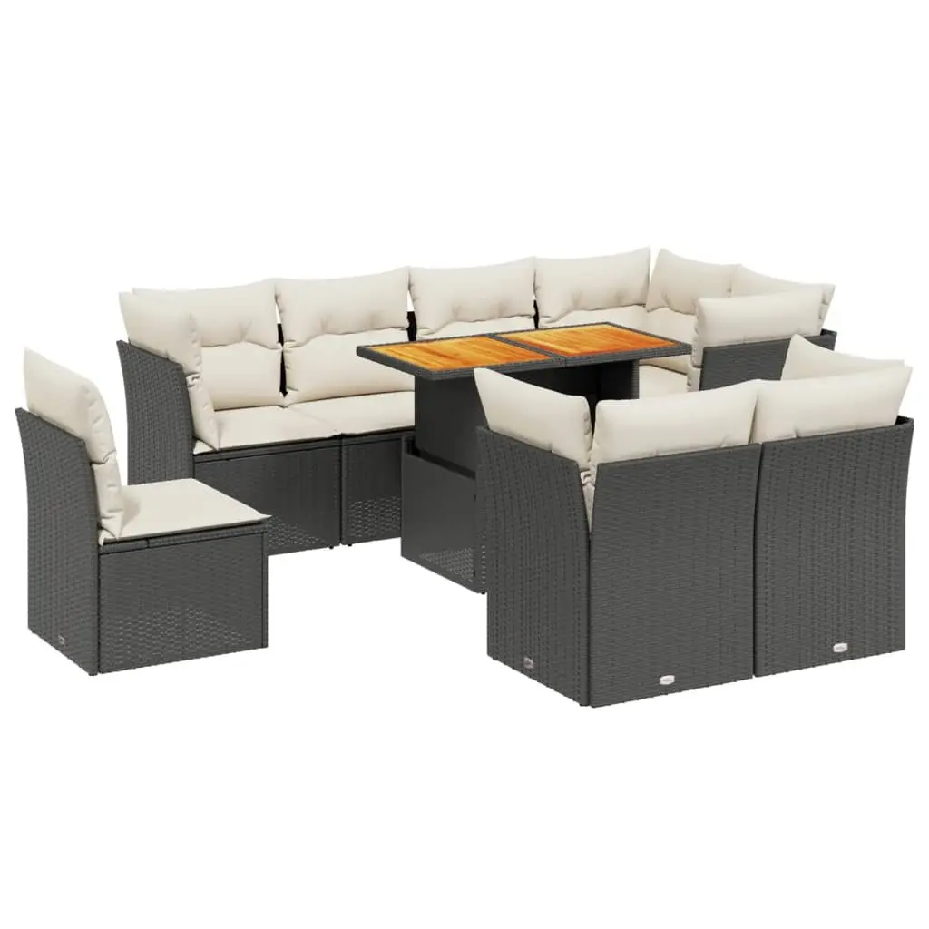 Garden Sofa Set 9 Piece Outdoor Furniture Patio Black Poly Rattan with Cushions