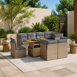 Garden Sofa Set 9 Piece Outdoor Furniture Beige Poly Rattan Patio Lounge with