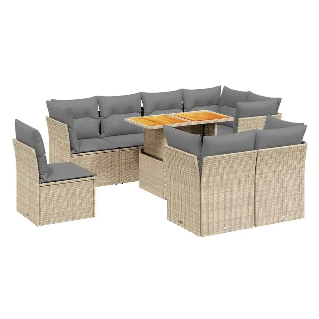 Garden Sofa Set Outdoor Furniture 9 Piece Beige Poly Rattan Patio Lounge