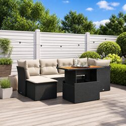 7 Piece Garden Sofa Set Black Poly Rattan Outdoor Furniture with Cushions Patio