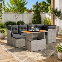7 Piece Garden Sofa Set with Adjustable Table & Cushions