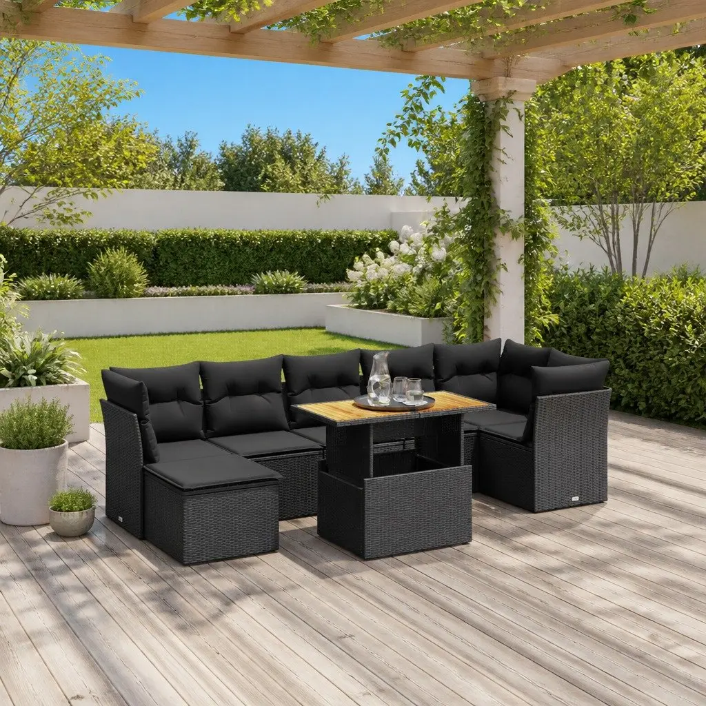 Outdoor Furniture Sofa Set 8 Piece Garden Seating Black PE Rattan