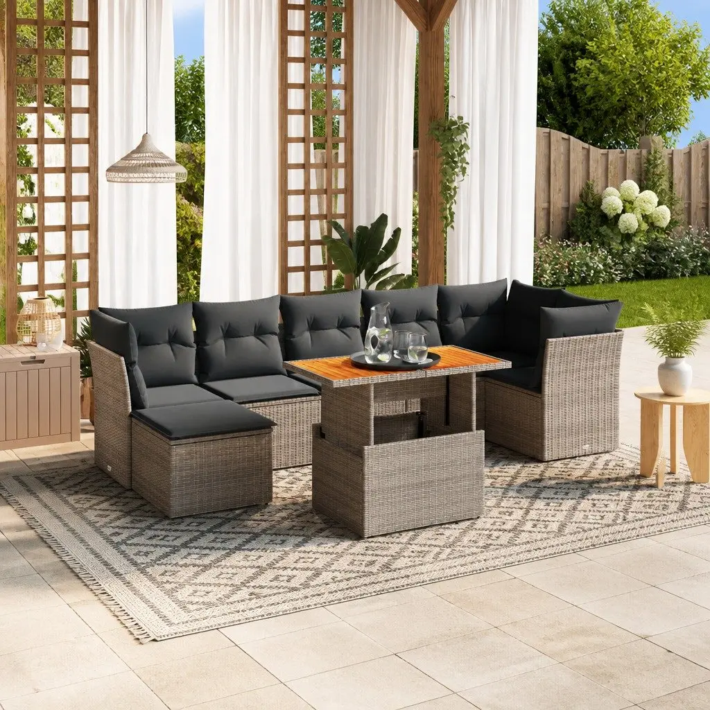 Garden Sofa Set 8 Piece Outdoor Furniture Patio Lounge Grey Poly Rattan Modular