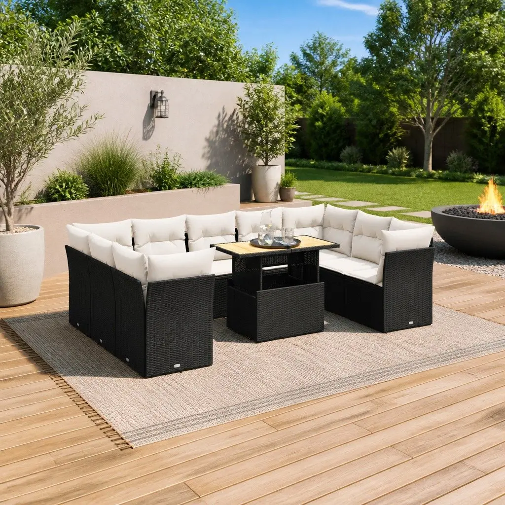 Garden Sofa Set Outdoor Furniture 10 Piece Black Poly Rattan Patio Sectional