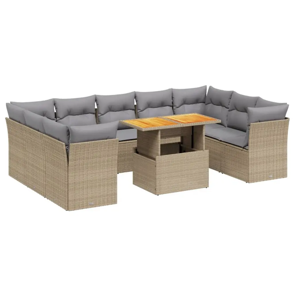 Garden Sofa Set Outdoor Furniture Beige 10 Piece Poly Rattan Patio Seating