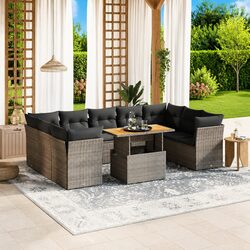 10 Piece Outdoor Garden Sofa Set with Cushions Grey Rattan Patio Furniture