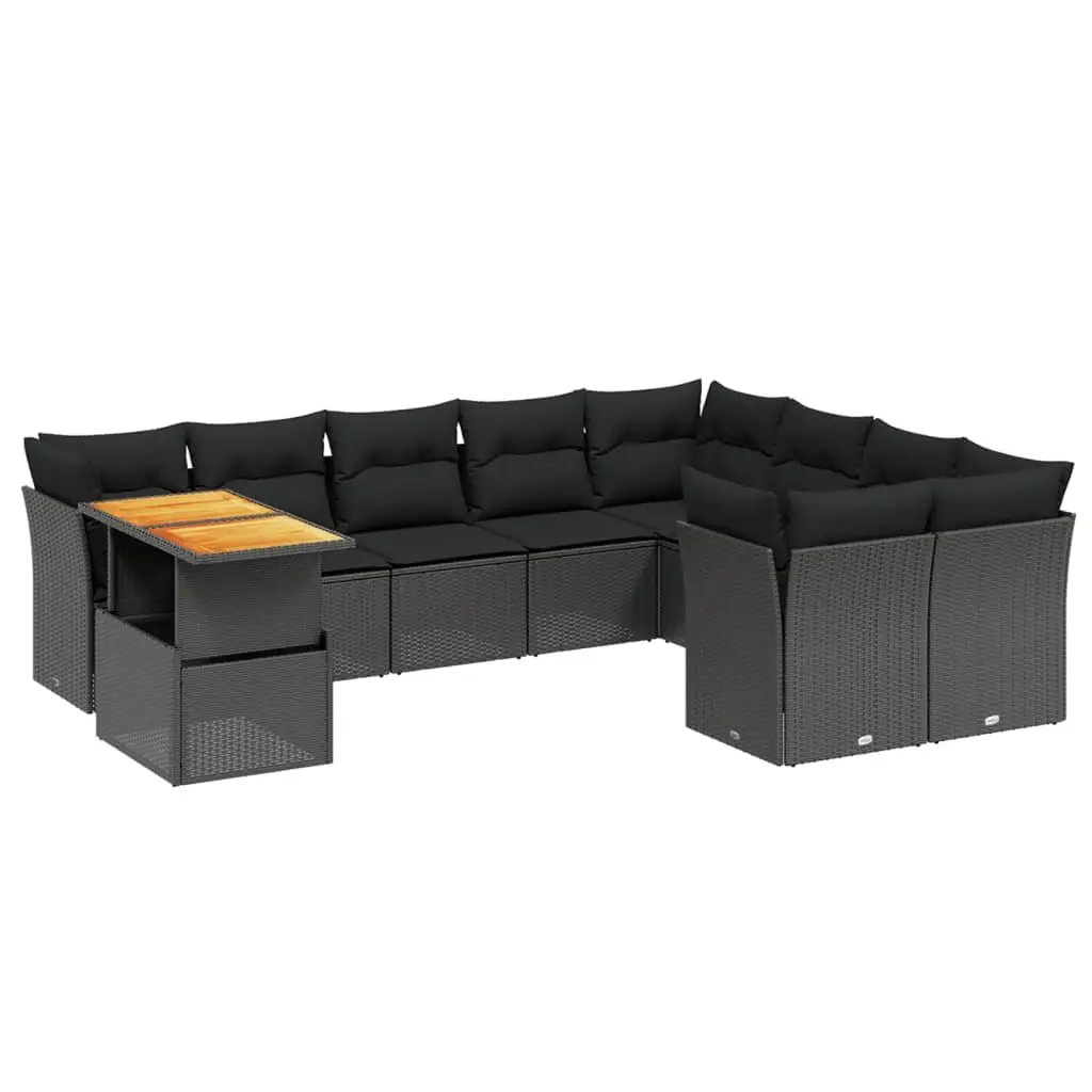 Garden Sofa Set 10 Piece Outdoor Furniture Black Poly Rattan Patio Modular