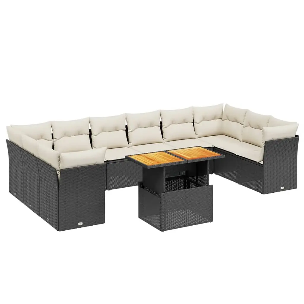 11 Piece Garden Sofa Set for Outdoor Patio Black Poly Rattan with Cushions