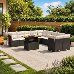 Black Modular 11 Piece Garden Sofa Set with Cushions