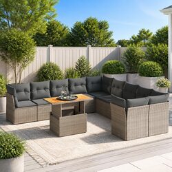 11-Piece Garden Sofa Set Specifications: Grey Poly Rattan