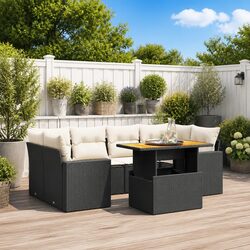 7 Piece Garden Sofa Set Specifications: Black Poly Rattan