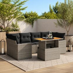 7 Piece Outdoor Sofa Set: Grey PE Poly Rattan