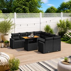 9 Piece Garden Sofa Set Specifications: Black PE Rattan