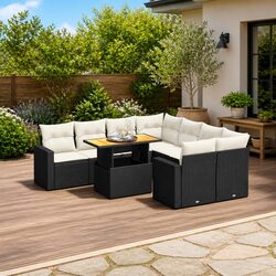9-Piece Garden Sofa Set: Black PE Rattan with Cushions