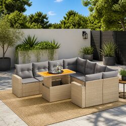 9-Piece Outdoor Sofa Set with Modular Design - Beige