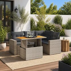 5-Piece Garden Sofa Set Specifications - Grey Poly Rattan