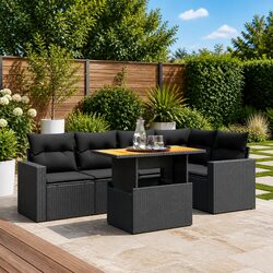 Garden Sofa Set 6 Piece Black Poly Rattan Outdoor Furniture Patio Lounge with