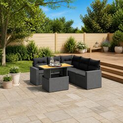 Garden Sofa Set 6 Piece Outdoor Furniture Patio Sectional with Cushions Black