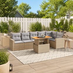 7-Piece Modular Garden Sofa Set - Beige Poly Rattan