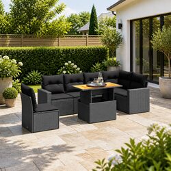 Specifications of 7 Piece Outdoor Sofa Set - Black PE Rattan