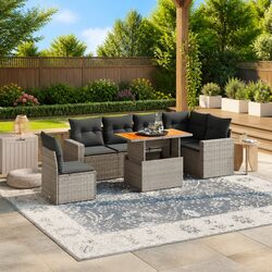 Garden Sofa Set 7 Piece Outdoor Furniture Patio Lounge Grey Poly Rattan Modular