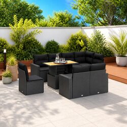 Specifications of 9 Piece Black Poly Rattan Garden Sofa Set