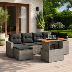 7 Piece Garden Sofa Set Grey Poly Rattan Outdoor Furniture Patio Lounge with