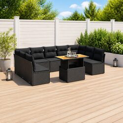 10 Piece Modular Garden Sofa Set, Black PE Rattan
