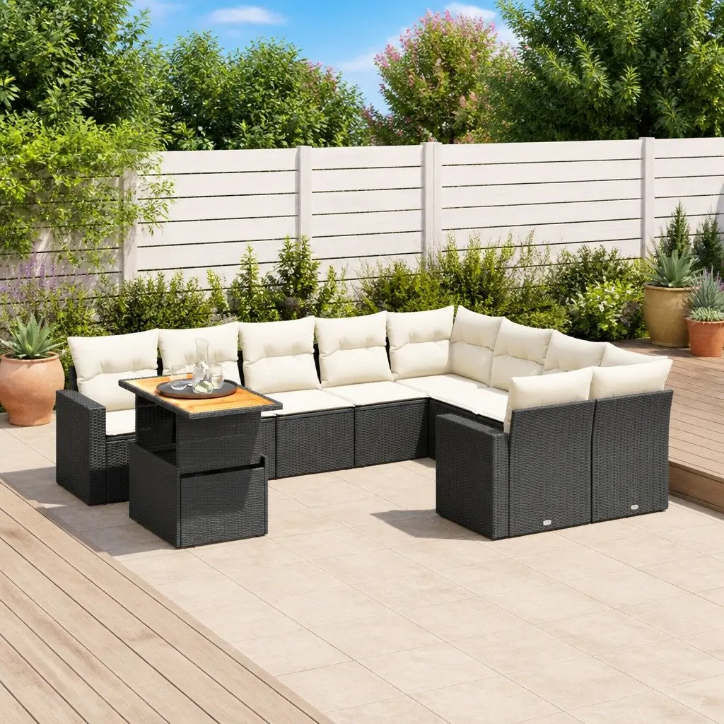 Garden Sofa Set Outdoor Furniture 10 Piece Black Poly Rattan Patio Lounge