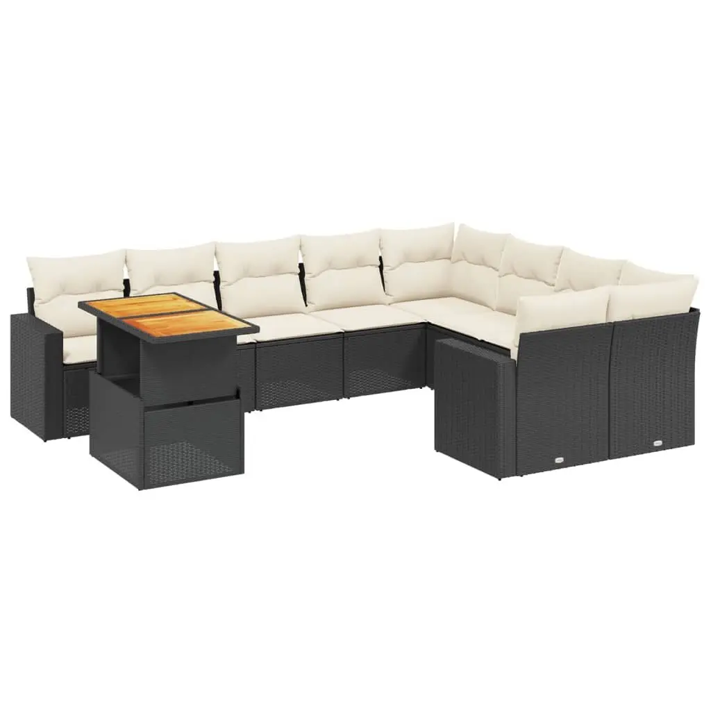Garden Sofa Set Outdoor Furniture 10 Piece Black Poly Rattan Patio Lounge