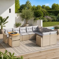 10 Piece Garden Sofa Set with Adjustable Table - Beige
