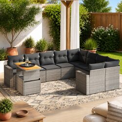 Garden Sofa Set 10 Piece Outdoor Furniture Grey Poly Rattan Modular Patio