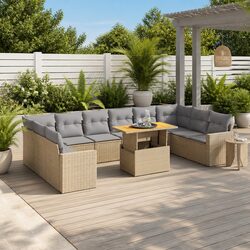 Garden Sofa Set 11 Piece Outdoor Furniture Beige Poly Rattan Patio Lounge