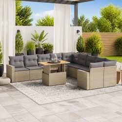 11 Piece Garden Sofa Set: Beige Modular Outdoor Furniture
