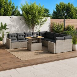 Garden Sofa Set 11 Piece Outdoor Furniture Grey Poly Rattan Modular Lounge