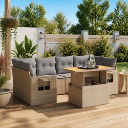 7 Piece Garden Sofa Set Specifications: Beige Poly Rattan