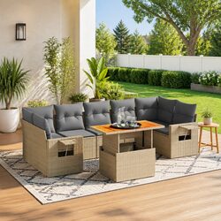 8-Piece Outdoor Patio Furniture Set in Beige Rattan