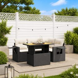 Garden Sofa Set 5 Piece Outdoor Furniture Black Poly Rattan Patio Seating with