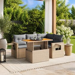 Beige Modular Outdoor Sofa Set - 5 Pieces with Cushions