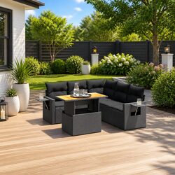 6 Piece Garden Sofa Set with Adjustable Table & Cushions