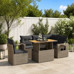 Garden Sofa Set 6 Piece Outdoor Furniture Grey Poly Rattan Modular with Cushions