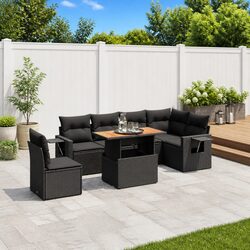 7 Piece Garden Sofa Set: Black PE Rattan Construction