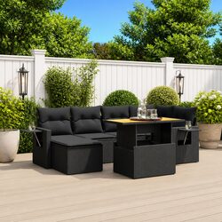 7 Piece Garden Sofa Set: Black PE Rattan Furniture